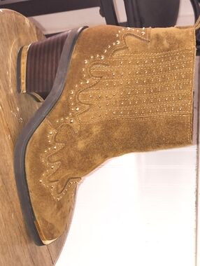 Vince Camuto Mustard Suede Studded Ankle Booties